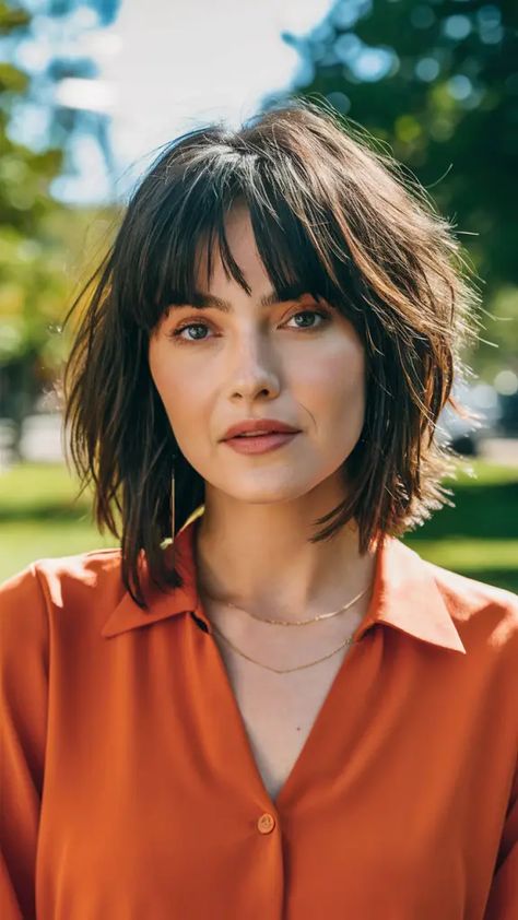 Straight Shaggy Bob, Short Textured Bob Fine Hair, Shaggy Bob Straight Hair, Bob With Bangs Fine Hair, Bob Haircuts For Women Medium, Haircuts For Women Medium, Layers Curtain Bangs, Short Textured Hair, Shaggy Bob Haircut