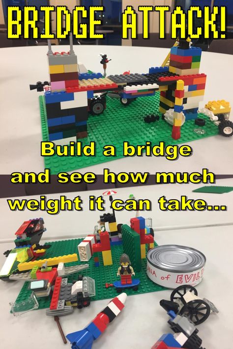 Lego Build Challenge--Build a bridge and see how much weight it can take!! Library Program Ideas, Lego Stem, Lego Bridge, Lego Therapy, Lego Camp, Get Money Online, Steam Ideas, Lego Challenge, Lego Club