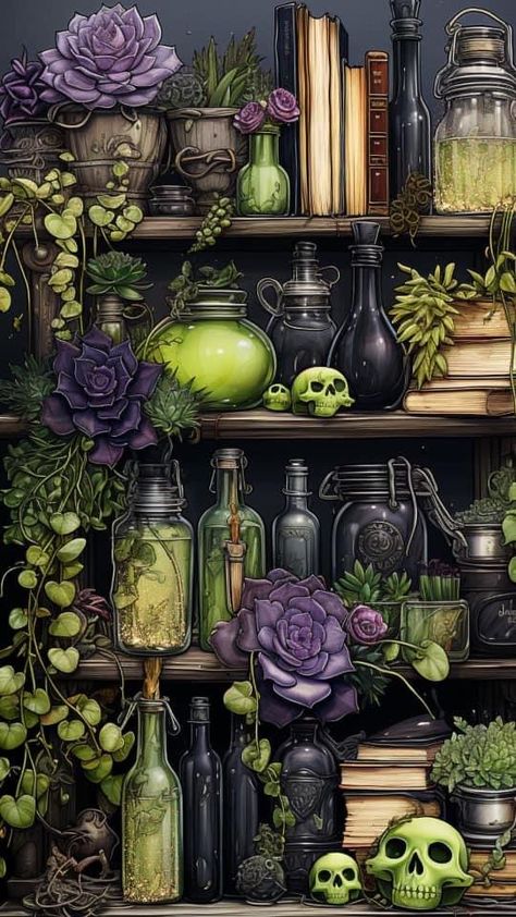 Halloween Plant Wallpaper, Magia Das Ervas, Diamond Art Kits, Gothic Wallpaper, Witchy Wallpaper, Gems Art, Green Witch, Witchy Vibes, Samsung Wallpaper