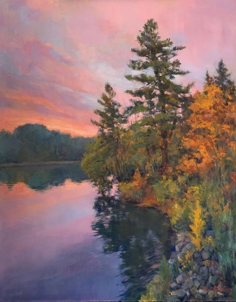 New England Painting, Vermont Painting, Primrose School, Vermont Landscape, Autumn Oil Painting, Colour Studies, Fall Landscape Painting, Room Painting, Lake Painting