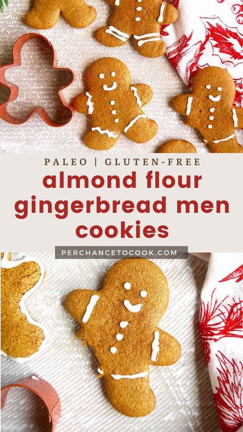 Grain Free Gingerbread Cookies, Refined Sugar Free Gingerbread Cookies, Almond Flour Gingerbread Cookies, Almond Flour Gingerbread, Gluten Free Gingerbread Men, Dairy Free Christmas Cookies, Paleo Christmas Cookies, Cookies Made With Almond Flour, Paleo Gingerbread Cookies