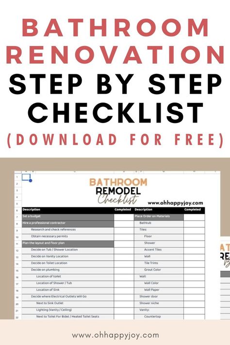 Bathroom Checklist, Remodeling Checklist, Bathroom Remodel Plans, Renovation Planner, Bathroom Addition, Bathroom Remodel Cost, Budget Bathroom Remodel, Renovation Budget, Interior Bathroom