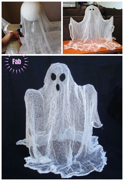 Halloween Crafts: DIY Simple Floating Ghost Out of Cheesecloth Tutorial Halloween Party Hacks, Diy Halloween Ghosts, Diy Halloween Dekoration, Cheesecloth Ghost, Strašidelný Halloween, Diy Halloween Party, Dekorasi Halloween, Easy Halloween Party, Hallowen Ideas