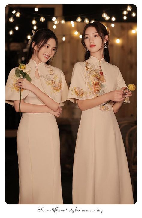 Chic Outfit Aesthetic, Bossy Outfit, Chinese Formal Dress, Chinese Collar Dress, Chinese Style Wedding Dress, Cheongsam Wedding Dress, Cheongsam Wedding, Qipao Wedding, Mandarin Dress