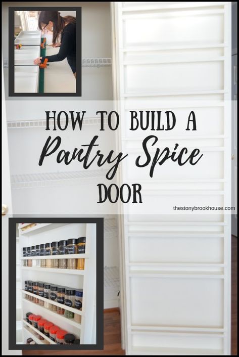 How To Build A Pantry Spice Door Diy Door Spice Rack, Door Spice Rack Pantry, Behind The Door Pantry Storage, Diy Pantry Door Organizer, Pantry Remodel Diy, Double Door Pantry Organization, Pantry No Door, Closet To Pantry Convert, Diy Wood Pantry