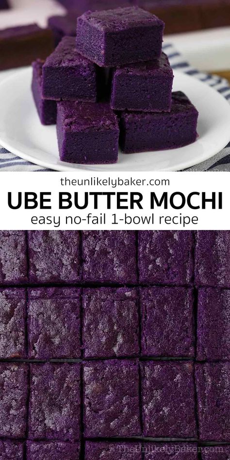 Ube Mochi Recipe, Ube Butter Mochi, Ube Butter, Ube Dessert Recipe, Ube Mochi, Ube Recipes, Butter Mochi, Filipino Food Dessert, Mochi Recipe