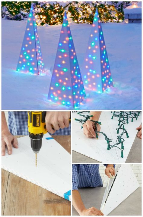 20 Impossibly Creative DIY Outdoor Christmas Decorations - I absolutely love decorating for Christmas! I also love changing up my decorations from time to time, particularly the outdoor ones. If you’ve been looking for new ways to dress up your lawn this holiday season, this is definitely the collection for you. Animated Christmas Decorations, Diy Outdoor Christmas Decorations, Diy Christmas Trees, Outdoor Christmas Diy, Contemporary Christmas Trees, Diy Pallets, Outside Christmas Decorations, Diy Christmas Lights, Decorating For Christmas