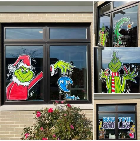 Christmas Window Display Drawing, Elf Window Painting, Božićni Crteži, Grinch Window Painting, Christmas Window Drawing Chalk Markers, Christmas Window Painting Ideas, Windows Painting, Grinch Art, Diy Christmas Yard Decorations