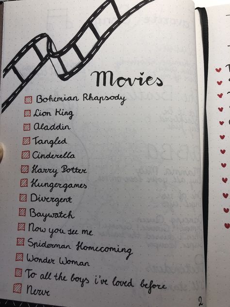 Bullet Journal movie page Movie List Bullet Journal Ideas, Favorite Movies Journal, Movies Journal Page, Fav Movies Journal, Journal Movie Page, Movie Journal Page, Templates Journal, Movies Journal, Bullet Bullet