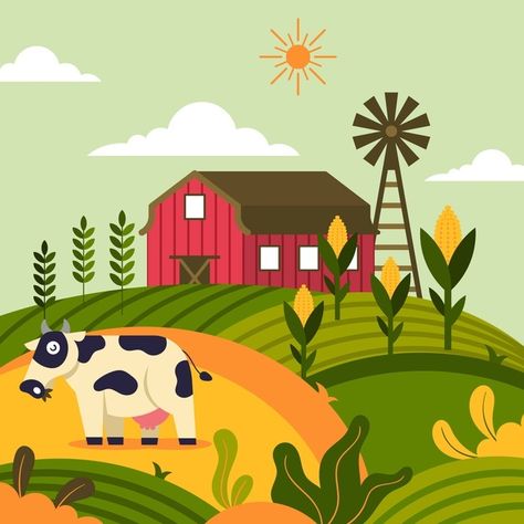 Illustration with organic farm | Free Vector #Freepik #freevector #design #nature #farm #eco Farm Illustration Art, Cute Farm Drawing, Farm Graphic Design, Barn Illustration, Farm Drawing, Farm Illustration, Farm Cartoon, Farm Vector, Drawing Lessons For Kids