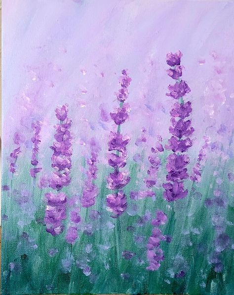 Purple Nature Painting, Aesthetic Acrylic Canvas Painting, Flowers Aesthetic Drawing Acrylic, Lavender Plant Painting Acrylic, Lilac Field Painting, Flower Paintings Aesthetic, Purple Floral Painting, Simple Lavender Painting, Purple Flowers Acrylic Painting