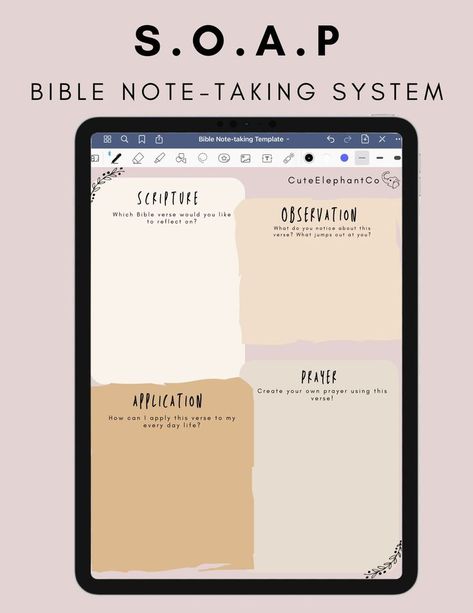 Scripture note-taking template Bible Soap Template, Bible Note Taking Template, Soap Bible Study Template, Digital Bible Study Template, Soap Bible Study Method Template, Ipad Bible Journaling, Church Notes Template, Digital Bible Journaling Ipad, Bible Templates