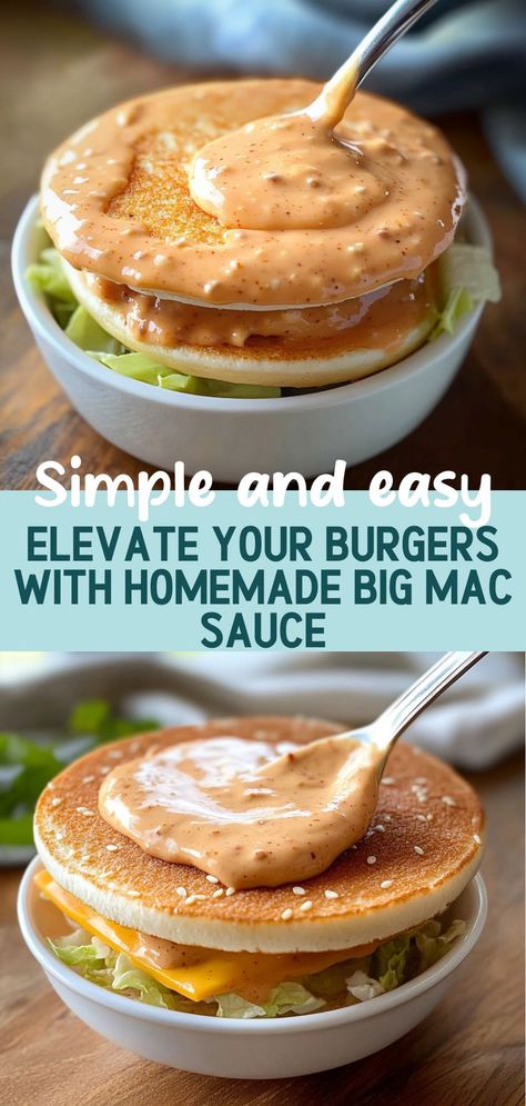 Discover the secret to making the ultimate Homemade Big Mac Sauce that will take your burgers to the next level! This creamy, tangy dressing combines mayonnaise, ketchup, mustard, and a touch of spices for that iconic fast-food flavor. Perfect for backyard barbecues, this sauce will impress your guests and satisfy your cravings. It's easy to make and can be adjusted to suit your taste buds. Get ready to whip up a sauce that’s fresher and tastier than store-bought options! Vegan Big Mac Sauce, Best Burger Sauce Recipe, Special Sauce For Burgers, Easy Big Mac Sauce Recipe, Easy Big Mac Sauce, Cheeseburger Sauce, Burger Fixings, Homemade Burger Sauce, Burger Sauce Recipe