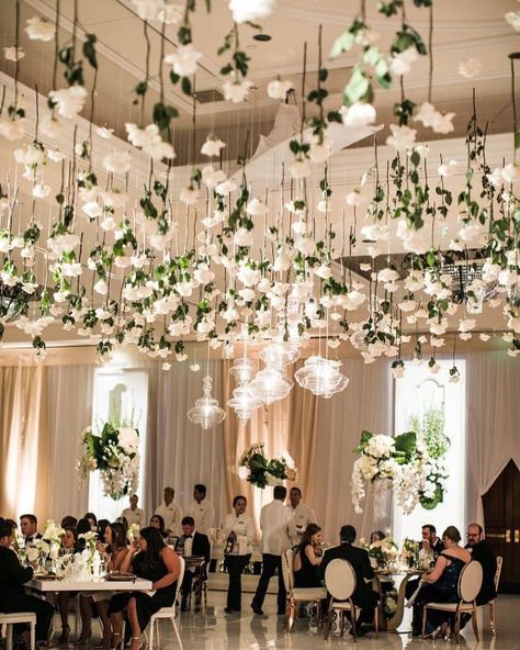 International Event Company on Instagram: “Individual blooms were suspended from the ceiling to create the perfect dance floor ambiance (Photography: @samuellippkestudios | Planning:…” Luxury Celebration, Monarch Beach Resort, Wedding Ceiling, Rustic Wedding Decorations, Wedding Reception Ideas, The Monarch, Wedding Vintage, Mod Wedding, Glamorous Wedding