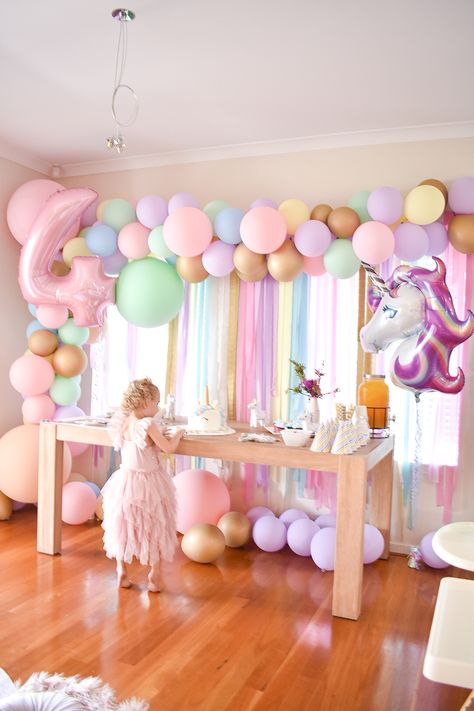 Liana’s unicorn/fairy 4th Birthday Magical Party Ideas, Fourever Magical Birthday Party, Unicorn Fourth Birthday Party, 4th Birthday Party Unicorn Theme, 4 Year Birthday Party Unicorn, 4 Ever Magical Birthday, Unicorn Birthday Party 4, Unicorn Birthday Party Balloons, Four Ever Magical Birthday Party