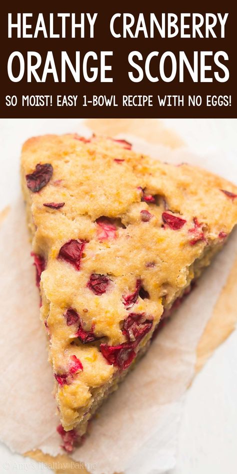 Easy & Healthy Cranberry Orange Scones - SO moist (not one bit dry!) & the BEST you'll ever have! You just need 1 bowl + 30 min to make them! ♡ best easy cranberry orange scones recipe. low calorie fresh cranberry orange scones from scratch. gluten free vegan cranberry orange scones. Ww Cranberry Orange Scones, Cranberry Recipes Healthy, Cranberry Orange Scones Recipe, Dried Cranberries Recipes, Fresh Cranberry Recipes, Orange Scones Recipe, Healthier Baking, Cranberry Dessert, Low Fat Desserts