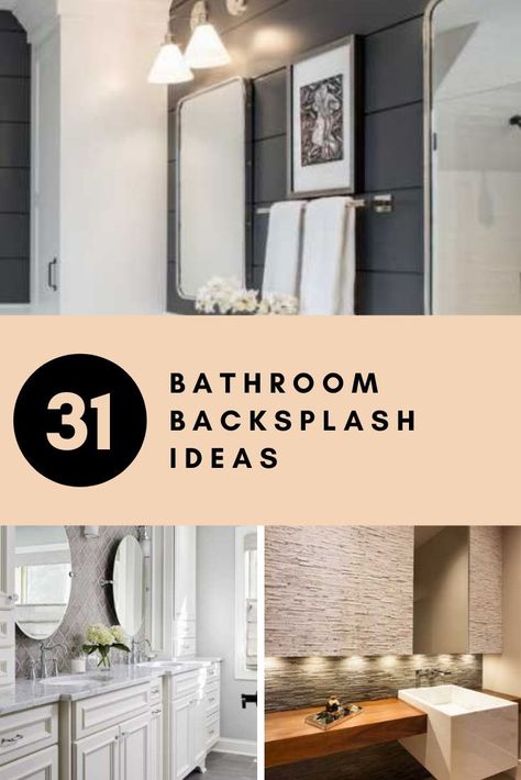 31 Bathroom Backsplash Ideas | Sebring Design Build Backsplash In Small Bathroom, Bathrooms With Backsplash, Farmhouse Bathroom Backsplash Ideas, Vanity Splashback Ideas, Bathroom Mirror Backsplash, Splash Back Ideas Bathroom, Splashback Ideas Bathroom, Master Bath Backsplash Ideas, Bathroom Backsplash Ideas Vanities Tile