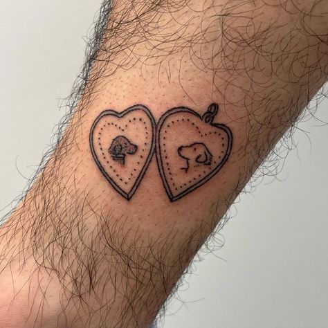 Tattoo For A Sister, Two Dogs Tattoo Minimalist, Best Friend Dog Tattoo, Tattoo For Two Dogs, Cherry Cat Tattoo, Me And You Tattoo, Me And My Dog Tattoo, Two Dog Tattoo Ideas, Edgy Dog Tattoo