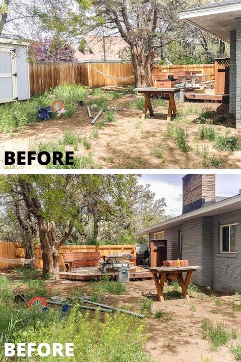 This was the year we tackled our backyard! We took on all sorts of major projects and we're are sharing all the details of our backyard makeover with before and after pictures! #makeover #projects #backyard Gravel Backyard, Backyard Design Ideas Budget, Backyard Plan, Cheap Backyard, Modern Backyard Landscaping, Cozy Backyard, Backyard Oasis Ideas, Makeover Before And After, Backyard Renovations