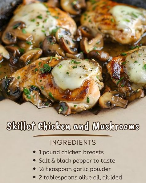 Alldelishes II Corn Free Diet, Chicken And Mushrooms, Skillet Dinner Recipes, Recipe Step By Step, Skillet Dinners, Skillet Chicken, Recipe Steps, 1 Pound, Chicken Breasts