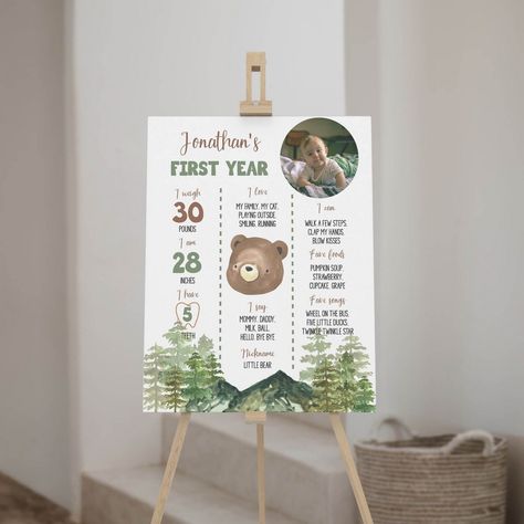 Capturing Milestone Memories: First Birthday Sign Ideas Woodland First Birthday, Baby Handprint Art, Baby Handprint Crafts, First Birthday Milestone, Birthday Milestone Board, First Birthday Posters, Vintage Woodland, Milestone Stickers, Milestone Pictures