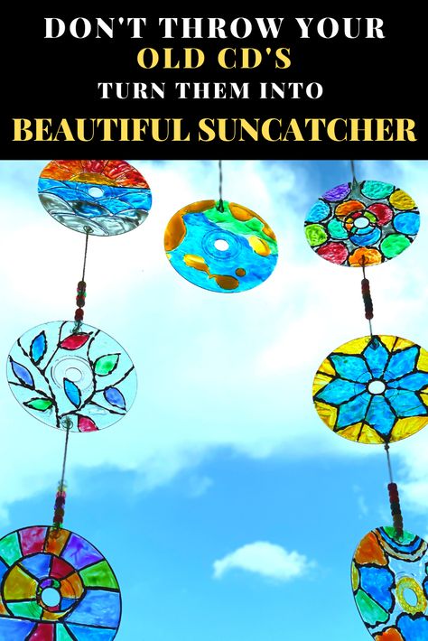 Recycled Sun Catcher, Sun Catchers Craft, Uses For Old Dvds, Art Projects Using Old Cds, Art Projects With Cds, How To Use Old Cds, Making Sun Catchers, Cd Garden Art, Easy Sun Catcher Craft