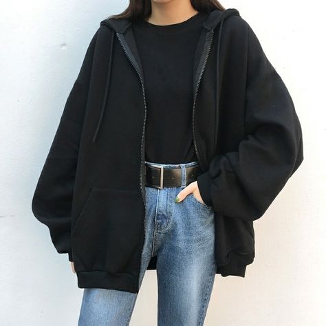 Korean Oversized Outfit, Zipper Sweater Outfit, Hoddies Outfits, Dynasty Outfits, 2000s Clothing, Zipper Hoodies, Buy Hoodies, Winter Fashion Outfits Casual, Stylish Hoodies