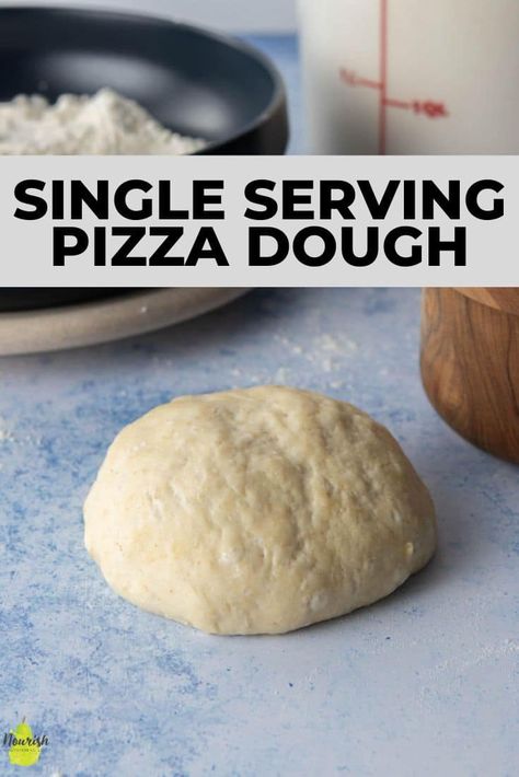 This easy single serving pizza dough recipe just takes 10 minutes to make, rest for 30-60 minutes, and is ready to go in the oven. It's perfectly chewy with crisp edges after baking, and is the perfect with your favorite pizza toppings! #singleserving #singleservingrecipe #cookingforone #pizzadough #pizza #homemadepizza Small Batch Pizza Dough Recipe, Make Your Own Pizza Dough, No Rise Pizza Dough, Quick Pizza Dough, Perfect Pizza Dough, Individual Pizzas, Pizza Dough Recipe Easy, Small Pizza, Easy Pizza Dough