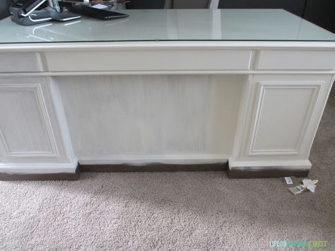 Office Desk Drama | Life On Virginia Street Refinishing A Desk, Desk Remodel, White Executive Desk, Office Upgrade, Desk Makeover Diy, Desk Redo, Office Update, Life On Virginia Street, White Desk Office