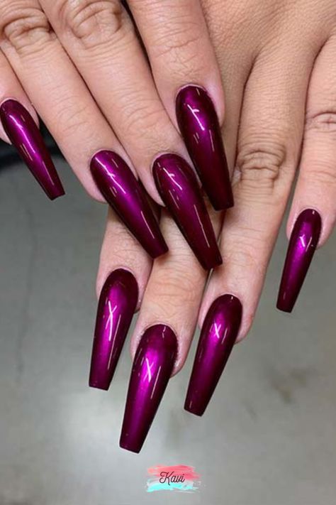 Purple Chrome Nails, Plum Nails, Bright Nail Art, Funky Nail Art, Branded Clothes, Purple Nail Designs, Keto Ideas, French Tip Acrylic Nails, Shiny Nails