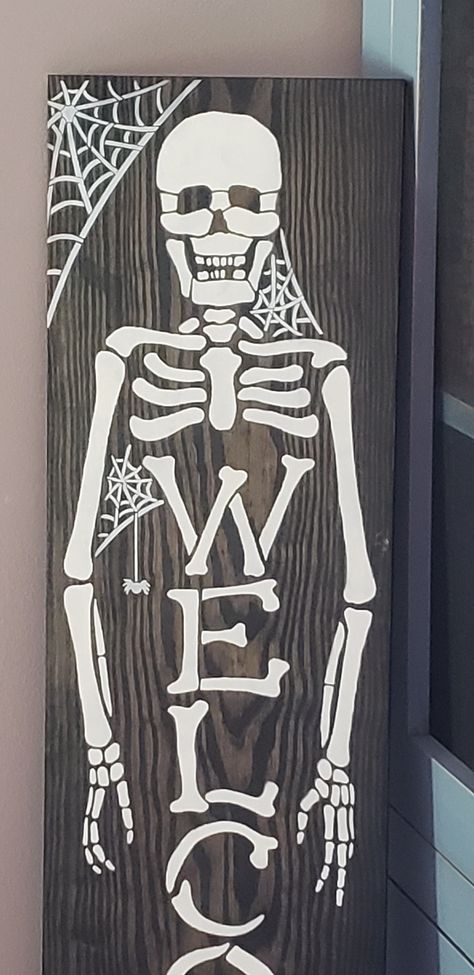 Coffin Porch Leaner, Halloween Leaning Sign, Skeleton Porch Sign, Halloween Plank Signs, Vertical Halloween Signs, Jack Skeleton, Halloween Porch Sign, Porch Welcome Sign, Halloween Drawings