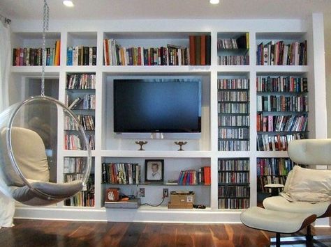 Home Design Ideas Television Wall With Built In White Painted Bookcases Tv Bookcase, Shelving Units Living Room, Television Wall, Bookshelves With Tv, Bookcase Wall Unit, Wall Storage Unit, Living Room Wall Units, Wall Shelving Units, Tv Storage