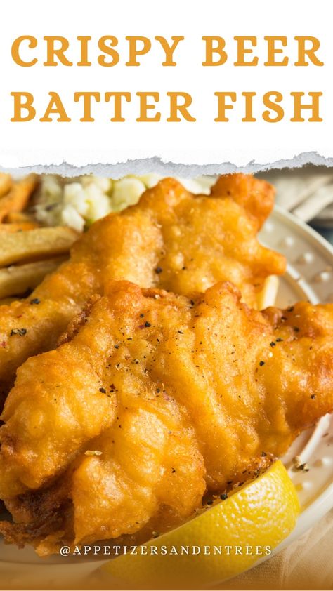 Crispy Beer Batter Fish - Appetizers & Entrees Beer Batter Tilapia, Crispy Fried Fish Batter, Fish Fry Batter Recipe Cornmeal, Beer Batter Halibut, Fried Cod Fish Recipes Beer Batter, Batter Fried Fish, Fish Batter Recipe Crispy, Deep Fried Fish Batter, Beer Battered Tilapia