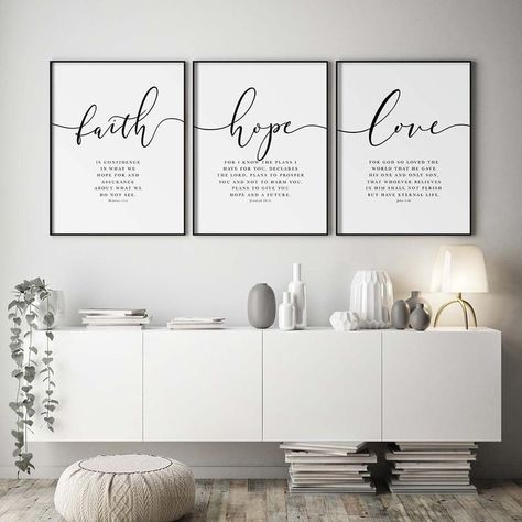 Faith Hope Love Wall Art in 2022 | Faith hope love, Love wall art, Bible verse wall art Bible Verses About Love, Psalm 34, Christian Wall Decor, Grand Art Mural, Jeremiah 29, Scripture Print, Love Canvas, Verse Wall Art, Office Prints