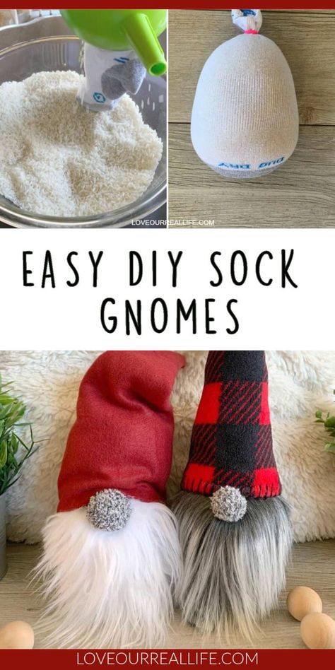 Make a DIY gnome in minutes. Follow these instructions to make a sock gnome PLUS learn how to create an easy sew gnome, too! This simple Scandinavian gnome can be customized for any holiday! Diy Sock Gnomes, Gnomes Tutorial, Diy Christmas Gnomes, Sock Gnomes, Nordic Gnomes, Diy Socks, Gnomes Diy, Diy Gnomes, Gnome Patterns