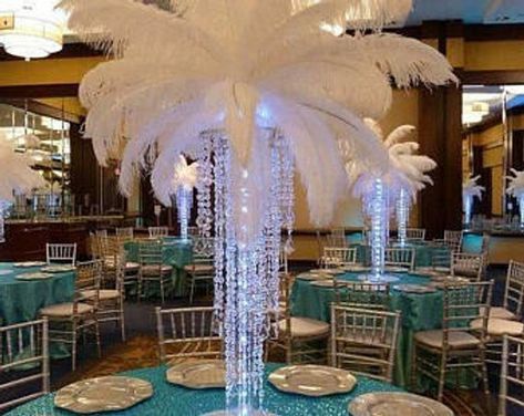 Balance payment for 14 centerpieces Wedding Table Flower Centerpieces, Eiffel Tower Centerpiece, Feather Arrangements, Ostrich Feather Centerpieces, Chandelier Centerpiece, Feather Chandelier, Feather Centerpieces, Boda Diy, White String Lights