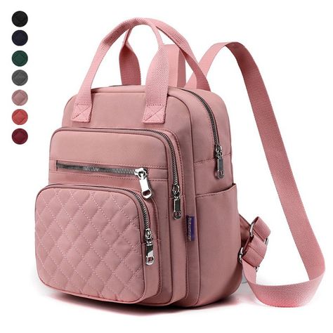 Women Waterproof Canvas Backpack Casual Many Pocket Shoulder Bag Fashion Travel Rucksack for Girls | Wish Beg Sekolah, Travel Rucksack, Quilted Backpack, Travel Handbags, Purse For Women, Pink Backpack, Canvas Backpack, Womens Designer Fashion, Girl Backpacks