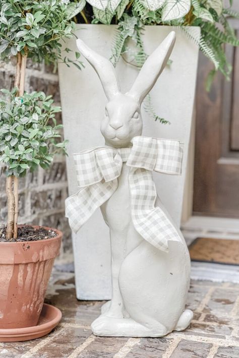 Flower Pot Makeover, Front Porch Refresh, Pot Makeover, Porch Refresh, Bunny With Bow, Easter Porch Decor, Country Cottage Homes, Nest Art, Diy Toy Storage