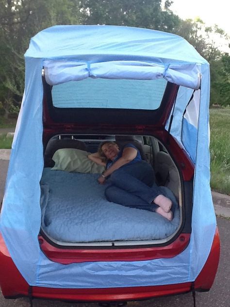 The Habitents adds some ventilation Prius Camper, Prius Camping, Tent Hacks, Bil Camping, Kangoo Camper, Zelt Camping, Auto Camping, Suv Camping, Car Tent