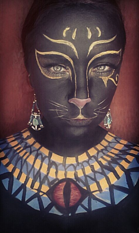 Egyptian Cat Costume, Bastet Goddess, Egyptian Makeup, Egyptian Cats, Special Fx Makeup, Egyptian Cat, Theatrical Makeup, Cat Costume, Scary Makeup