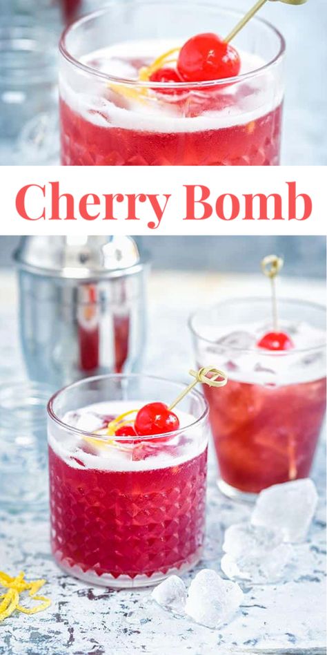 Cherry Bomb Cocktail Recipes, Booze Balls Cocktail Recipes, Red Cocktail Recipes, Cherry Brandy Cocktails, Funky Cocktails, Brandy Cocktail Recipes, Red Cocktails Recipes, Fancy Cocktail Recipes, Cherry Cocktails