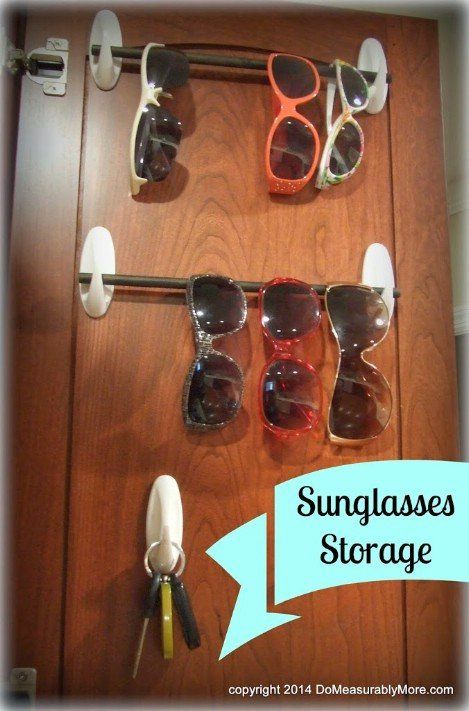 Sunglasses Rack Sunglasses Storage Diy, Kids Art Galleries, Sunglasses Storage, Command Hooks, Can Organizer, Organize Your Life, Office Storage, Organization Help, Cleaning Organizing