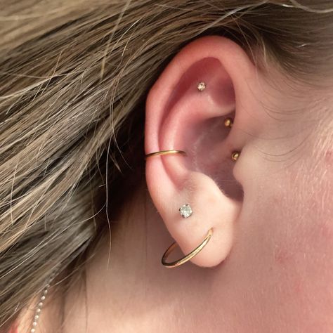 Conch, daith, & shen men ear piercings! Shen Men Ear Piercing, Shen Men Piercing, Men Ear Piercing, Constellation Piercing, Ear Aesthetic, Men Piercing, Daith Ear Piercing, Constellation Piercings, Men's Piercings