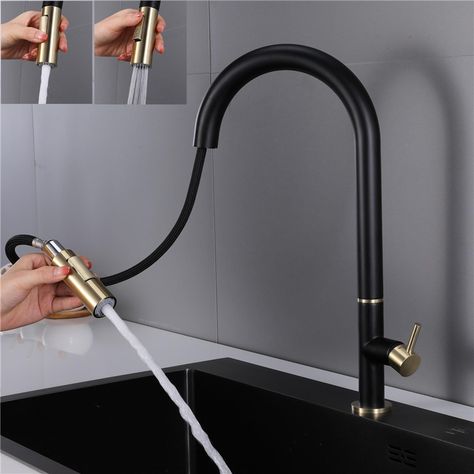 Brass Kitchen Faucet Pull-Out Sink Tap Brass Kitchen Faucet, Laundry Room Renovation, Pull Out Faucet, Kitchen Pulls, Brass Kitchen, Brass Pulls, Room Renovation, Copper Kitchen, Kitchen Faucets