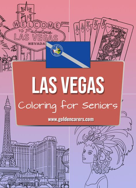 Las Vegas Coloring Activity: Here are some Las Vegas-themed coloring templates to enjoy! Las Vegas Coloring Pages, Activity Director, Nevada City, Las Vegas Nevada, Free Activities, Color Activities, Nevada, Las Vegas, How To Become