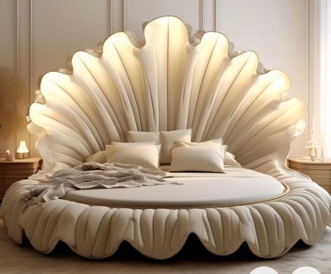 Seashell Bedroom Ideas, Romantic Bed Frame, Sea Shell Bed Frame, Seashell Bed Frame, Circle Bed Bedroom, Sea Shell Bed, Shell Bed Frame, Bed Frames Aesthetic, Circle Bed Aesthetic