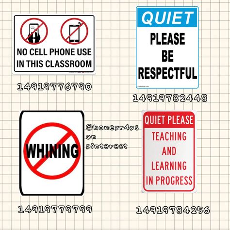 Bloxburg Classroom Sign Decals, Bloxburg Decals For School, School Gym Bloxburg, Bloxburg Rules Decals, Bloxburg Employees Only Code, Town Decals For Bloxburg, Bloxburg School Layouts 1 Story, Bloxburg Town School, Bloxburg Classroom Decals Codes