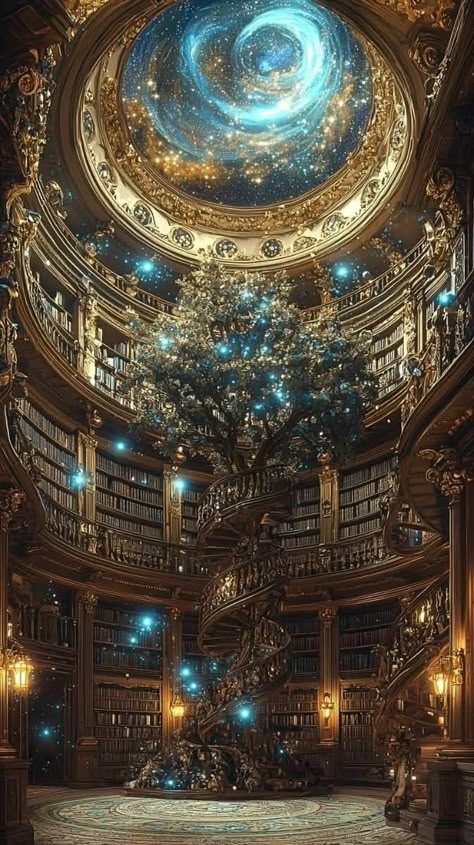 Library Fantasy Aesthetic, Magic Library Aesthetic, Cosmic Library, Fantasy Home Interior, Mystical Library, Magic Library, Grand Library, Fantasy Library, Magical Library