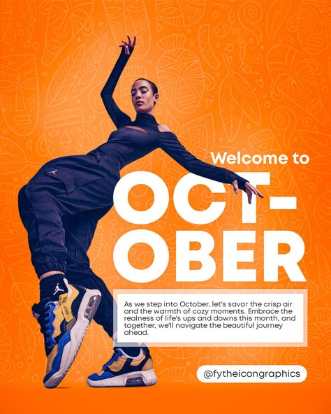 October New Month Design, October Post Ideas, Happy New Month October Flyer Design, October Graphic Design, October Flyer Design, October Graphics, Happy New Month October, New Month Poster, New Month October