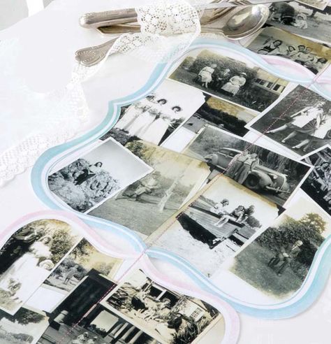 The Cottage Market: Table Runner Projects a Collection of 25+ DIY's Photo Table Runner, Collage Table, Vintage Foto's, Photo Table, Table Runner Diy, Market Table, Cottage Market, Antique Pictures, Burlap Table Runners